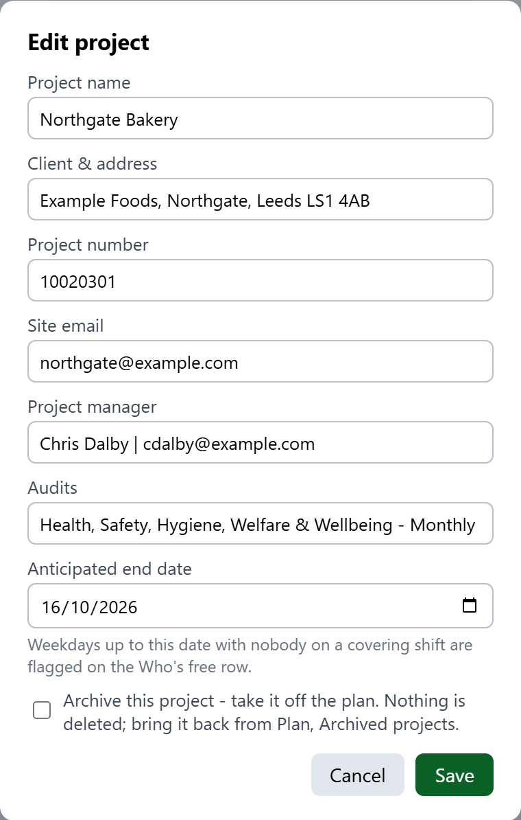 Set the anticipated end date when you add or edit a project.