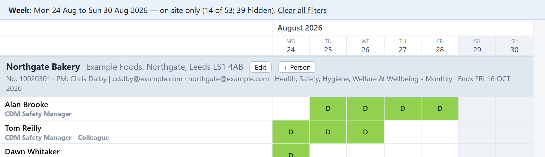The blue bar says what is filtered and how many people are hidden.