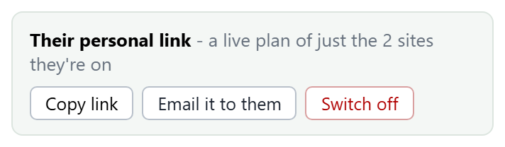 In each person's box: Copy link, Email it to them, and Switch off for leavers.